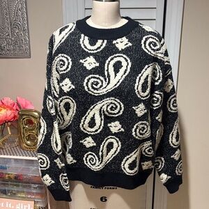 Mystree Black and Ivory jacquard paisley pattern sweater